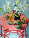 Pink Table With Chickens